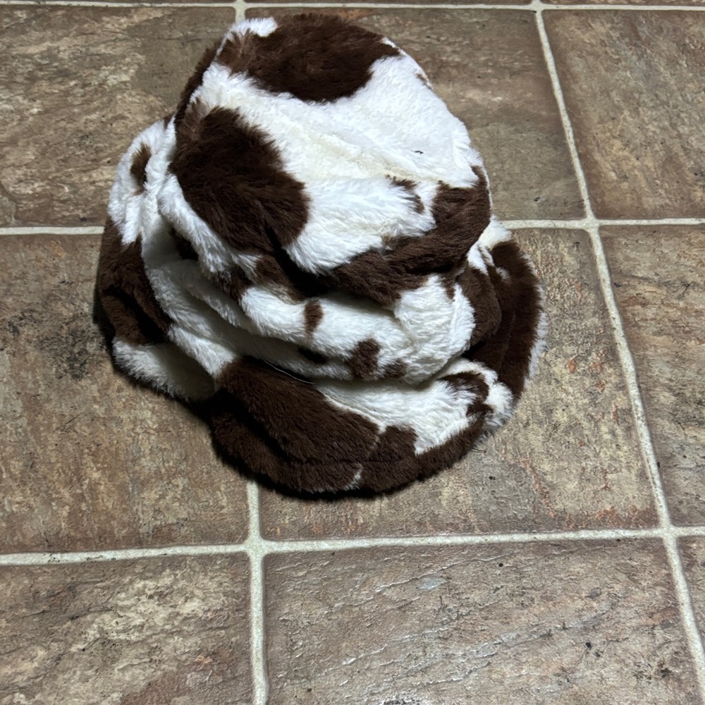 Cow Print Faux Fur Hat